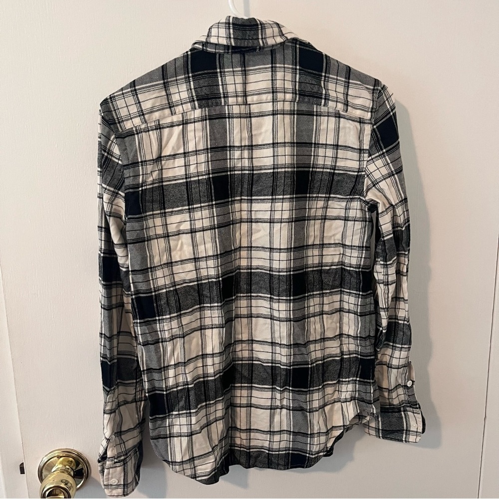 Polo Ralph Lauren Plaid Flannel Button Down Top Rhinestone Crest Black White XS - Picture 8 of 15